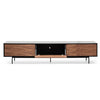 2.3m Wooden TV Entertainment Unit - Walnut Drawers and Black Frame - Notbrand