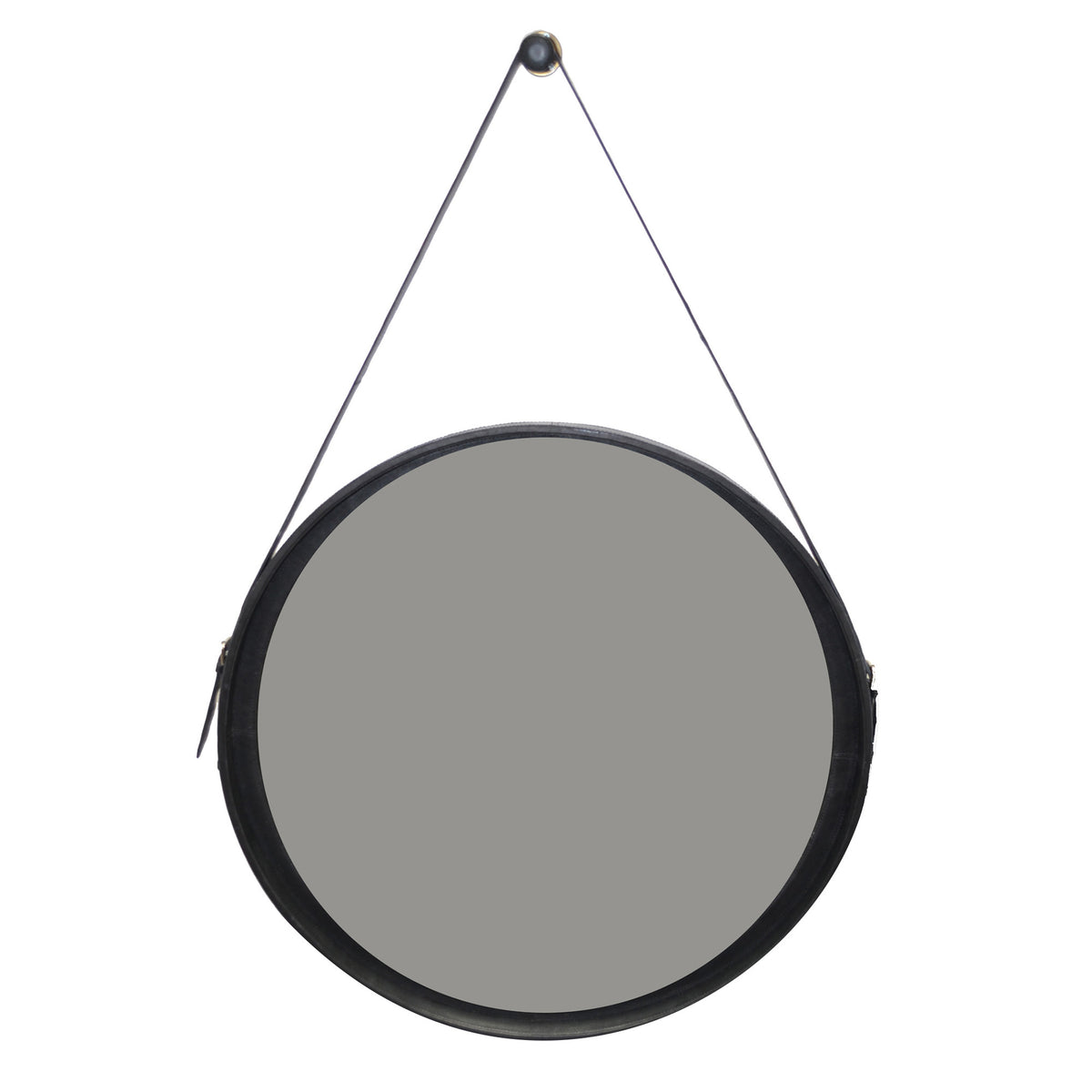 Kavan Large Round Leather Wall Mirror - Black - Notbrand
