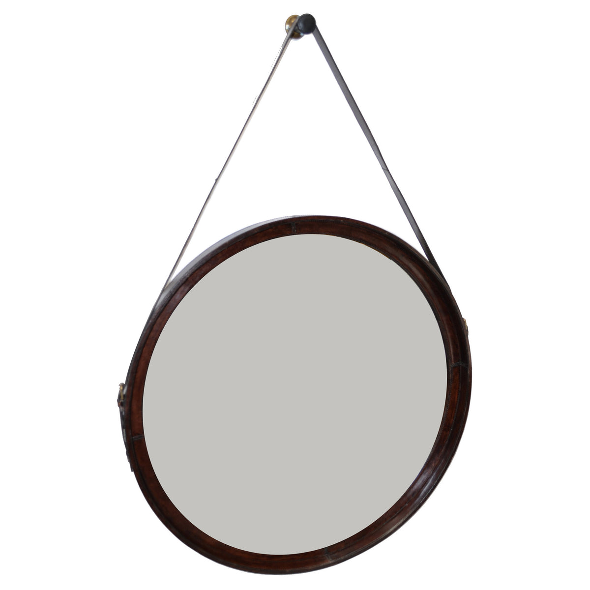 Kavan Large Round Leather Wall Mirror - Dark - Notbrand