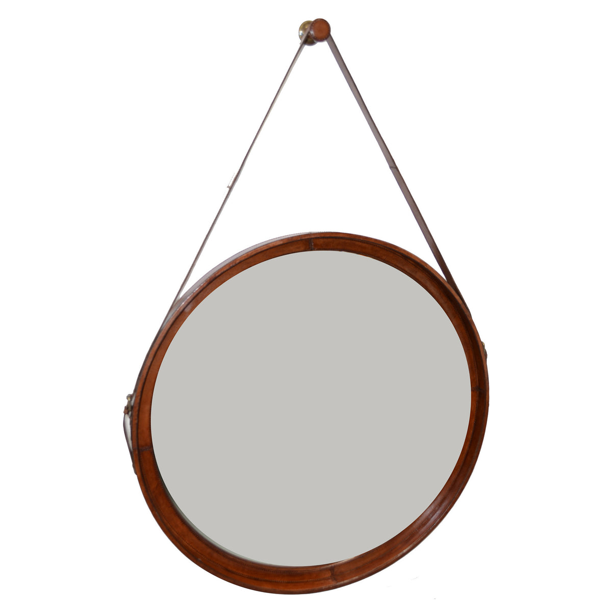Kavan Large Round Leather Wall Mirror - Tan - Notbrand