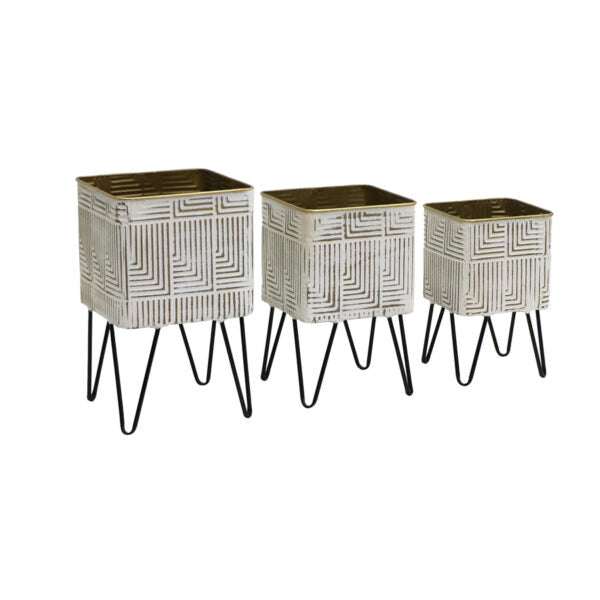 Set of 3 Nested Footed Linear Planters - White & Black - Notbrand