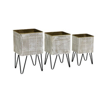 Set of 3 Nested Footed Linear Planters - White & Black - Notbrand