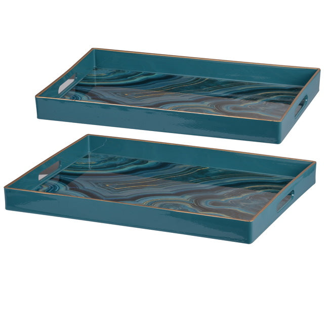 Set of 2 Marble Pattern Blue Trays - Notbrand