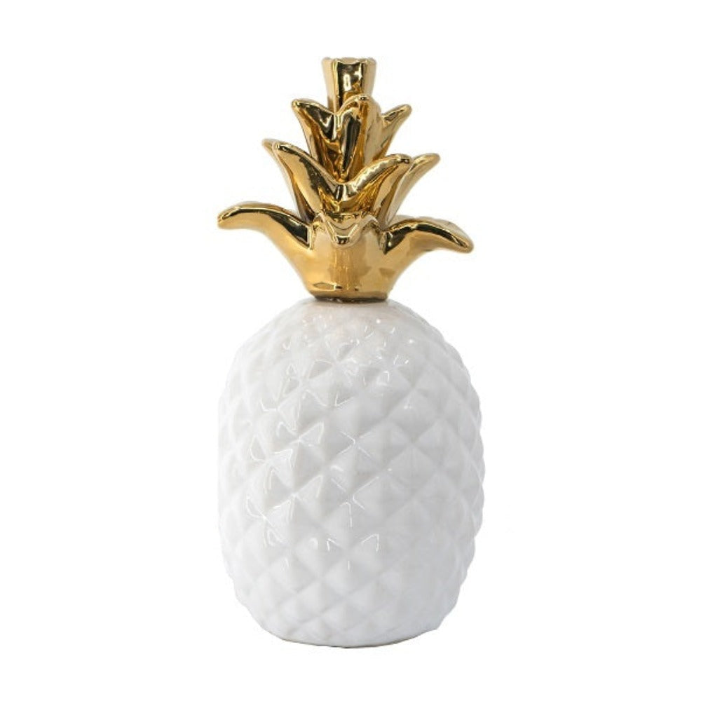 White Pineapple Ornament with a Gold Crown - Notbrand