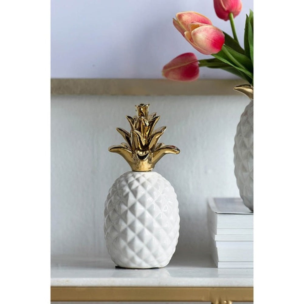 White Pineapple Ornament with a Gold Crown - Notbrand