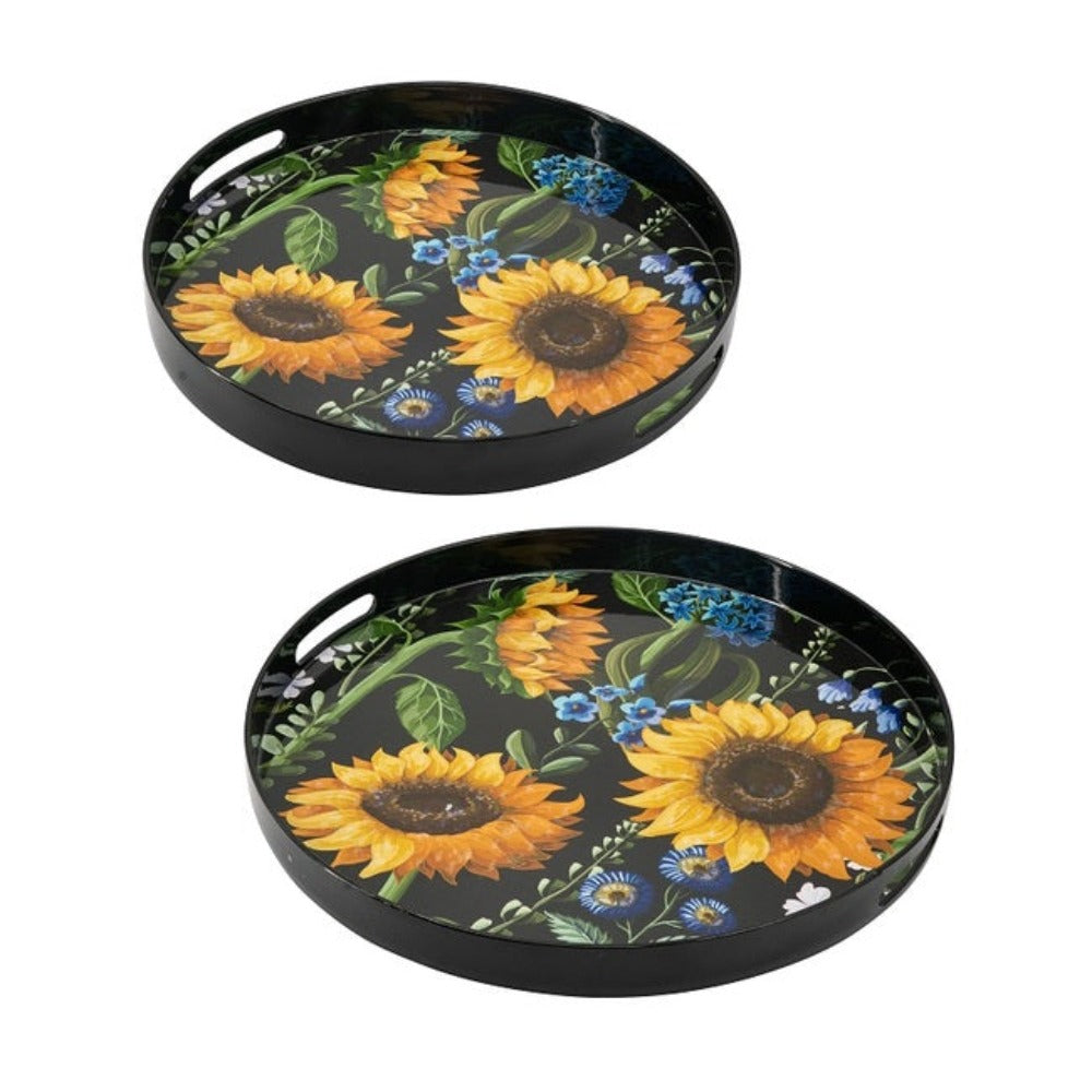 Set of 2 Sunflower Decorative Round Trays - Notbrand