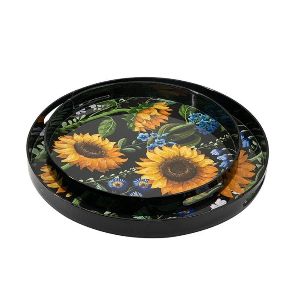 Set of 2 Sunflower Decorative Round Trays - Notbrand