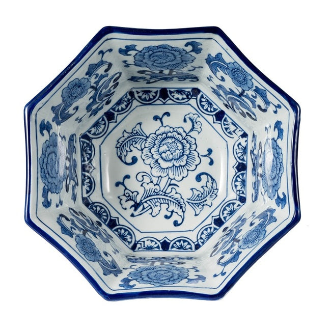 Ren Centerpiece Decorative Bowl - Blue and White - Notbrand - 2