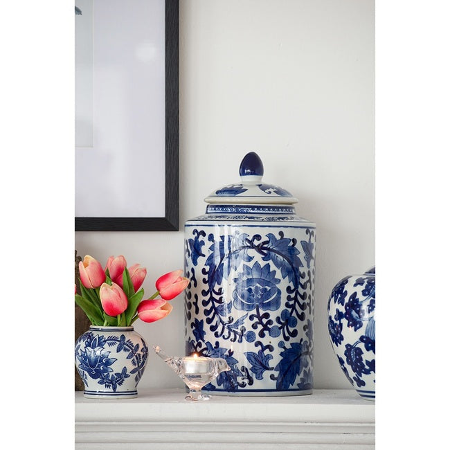 Indra Lidded Porcelain Jar - Blue & White - Notbrand