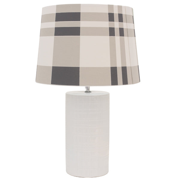 Set of 2 Channing white Ceramic Bedside Lamp with Chequered Shade - Notbrand