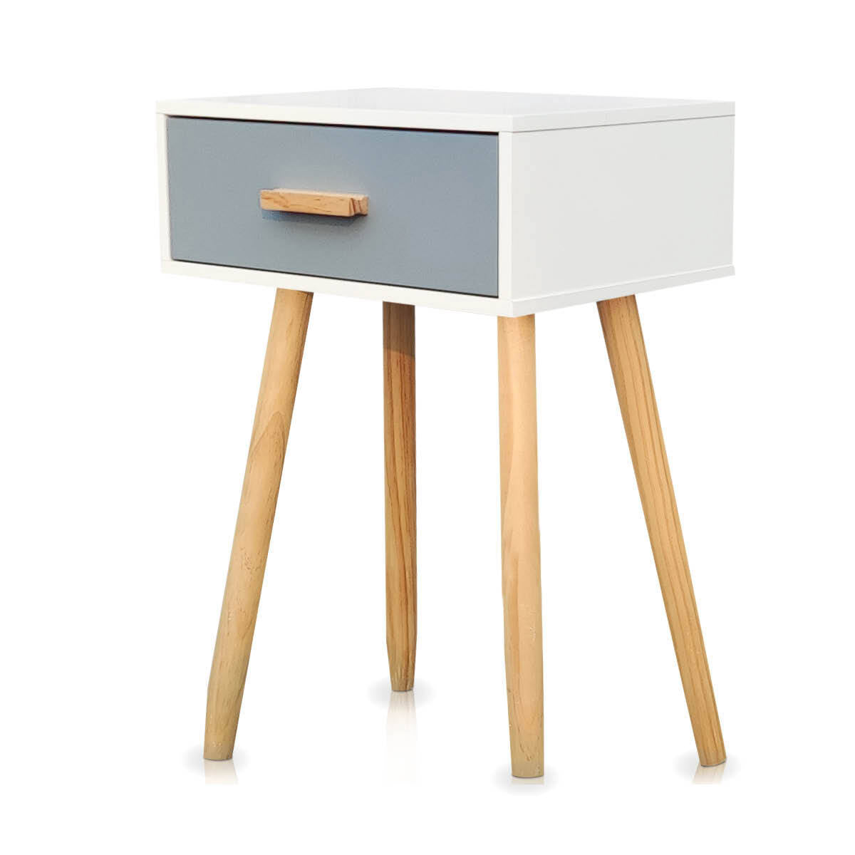 Home Master 1 Drawer Sleek Neutral Design Side Table in White & Grey - 61cm - Notbrand