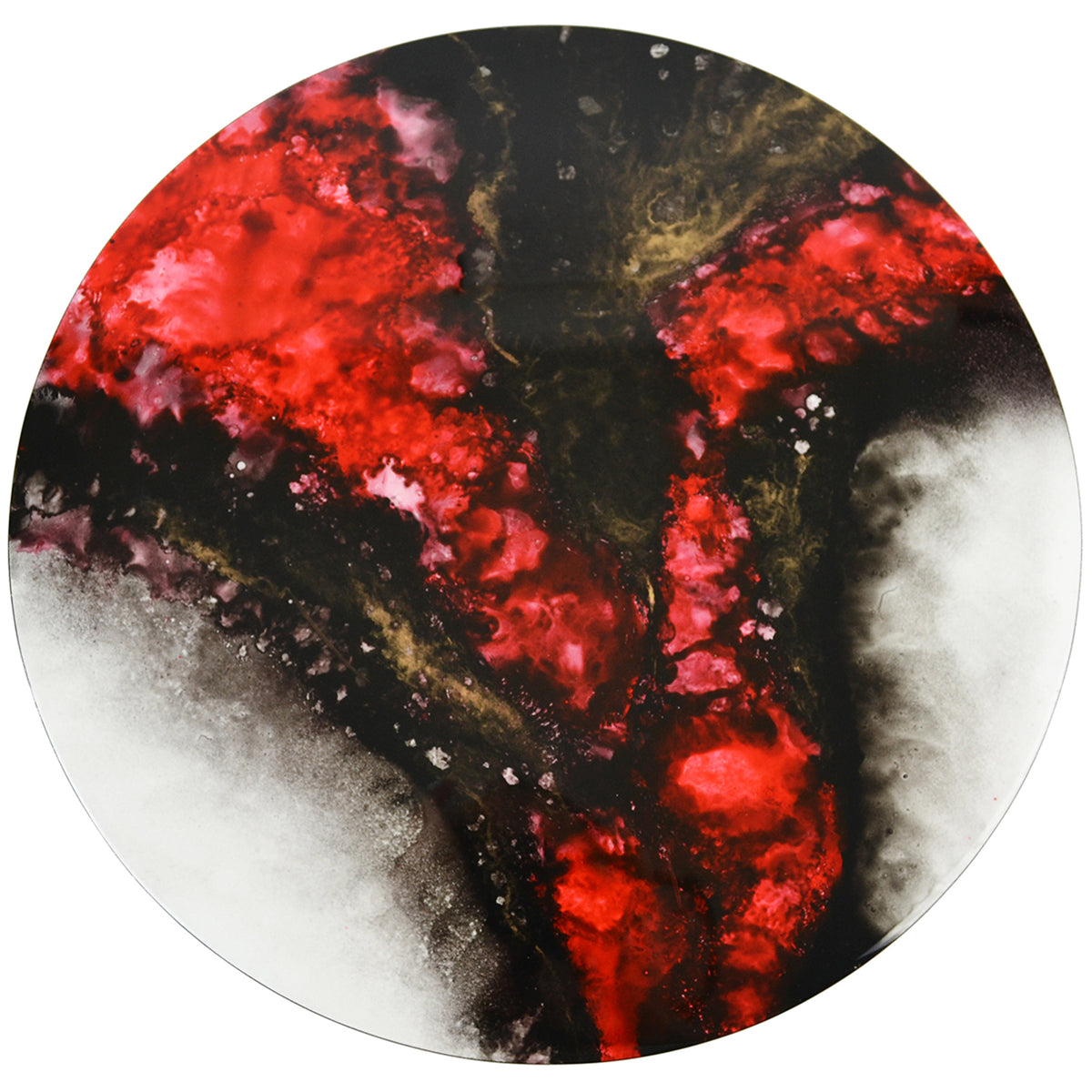 Red Elements Hand-Painted Round Lacquer Wall Art - Notbrand