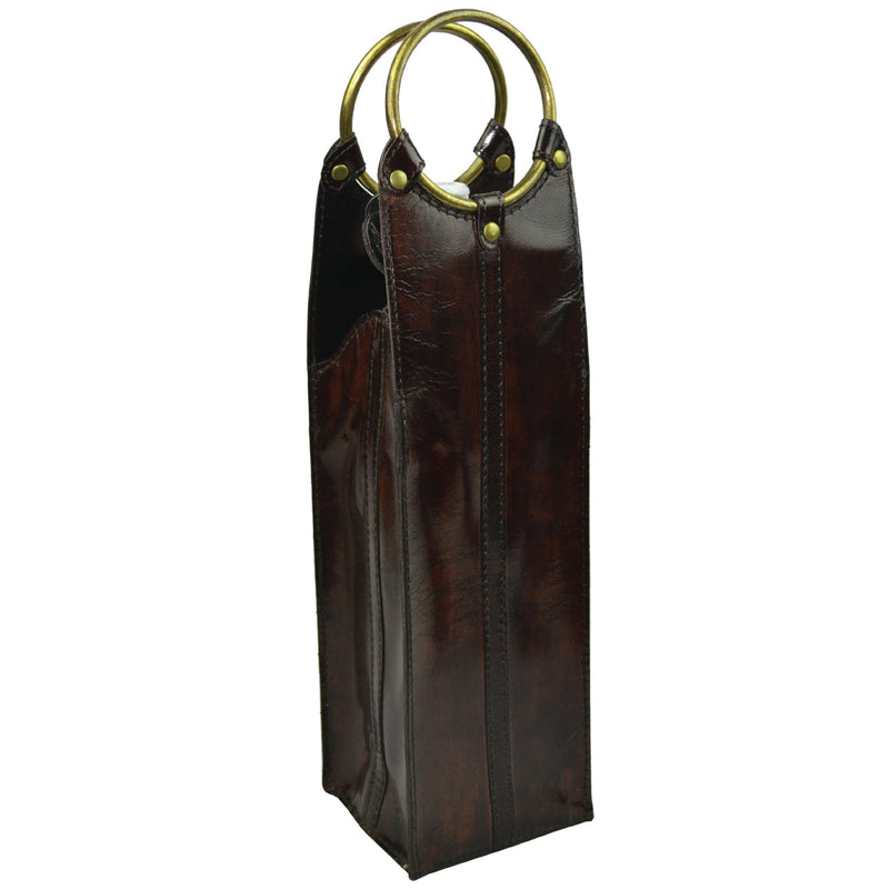 Thingol Dark Leather Single Wine Holder with Ring Handles - Notbrand