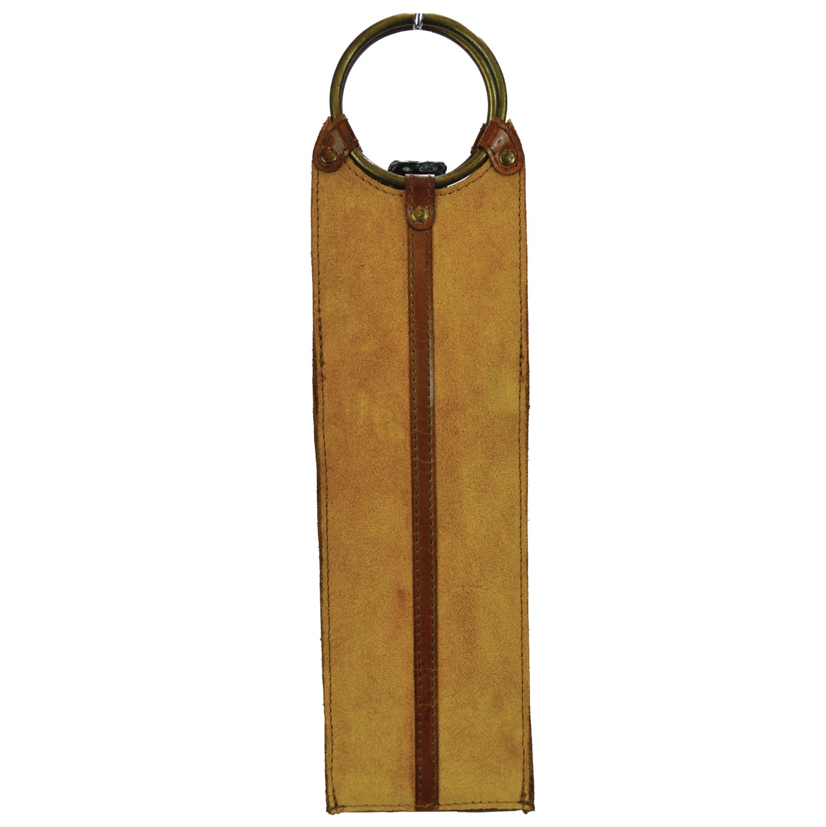 Dorath Tan Suede Leather Single Wine Holder with Ring Handles - Notbrand