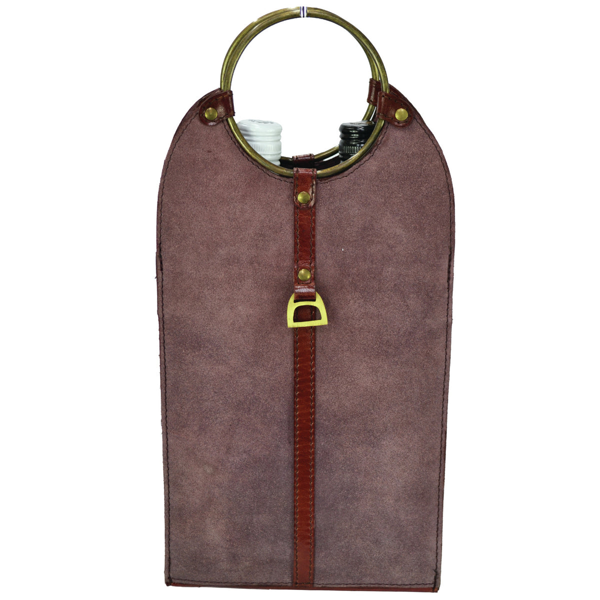 Dynastra Purple Suede Leather Double Wine Holder with Ring Handles - Notbrand