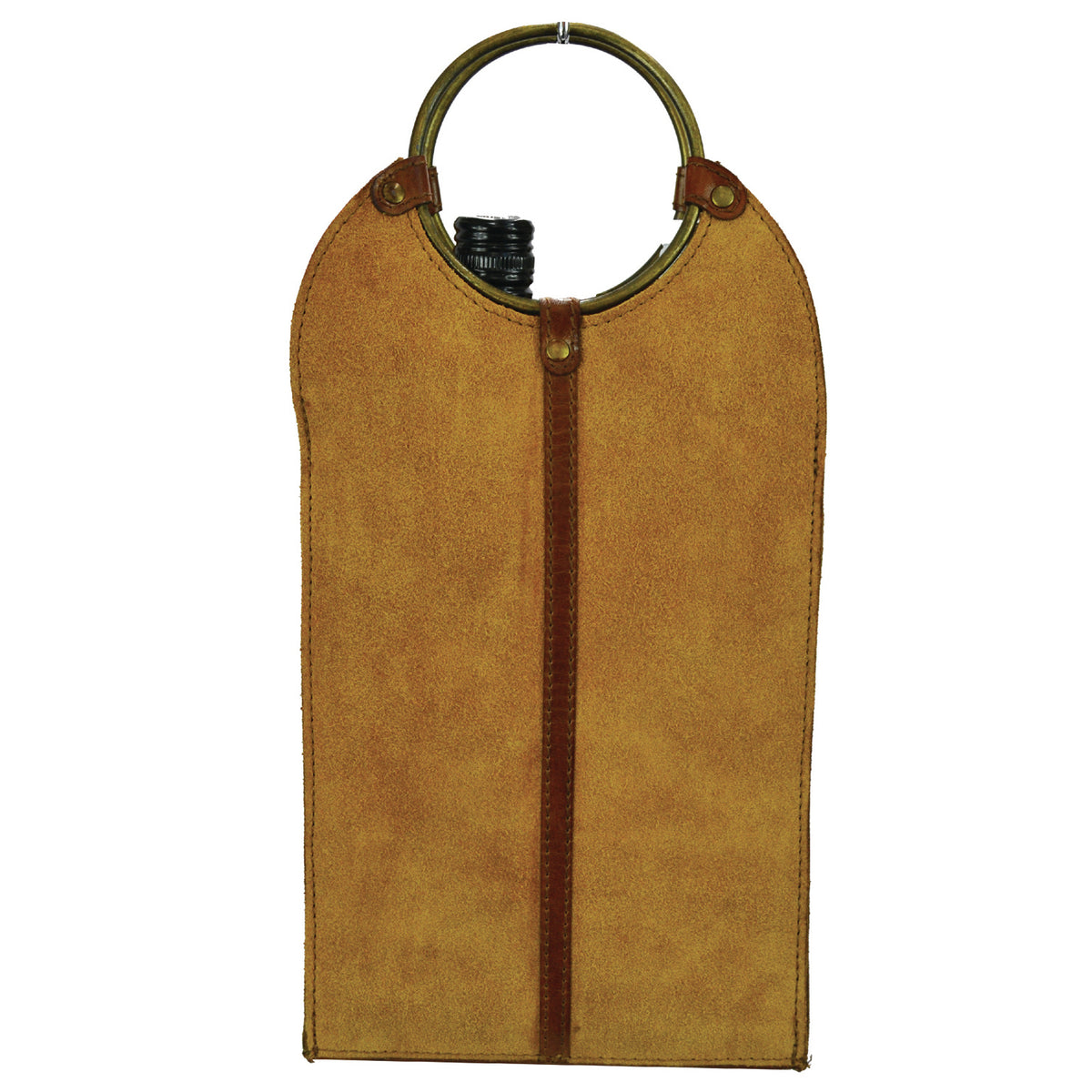 Dynastra Tan Suede Leather Double Wine Holder with Ring Handles - Notbrand