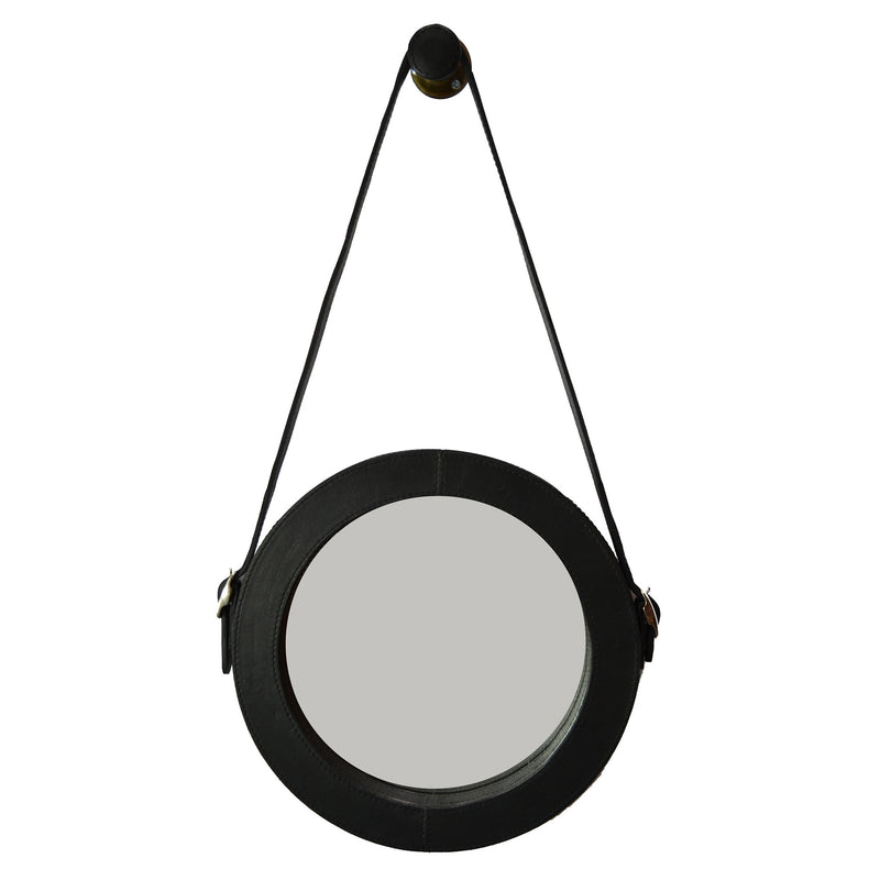 Fahui Small Round Leather Mirror - Black - Notbrand