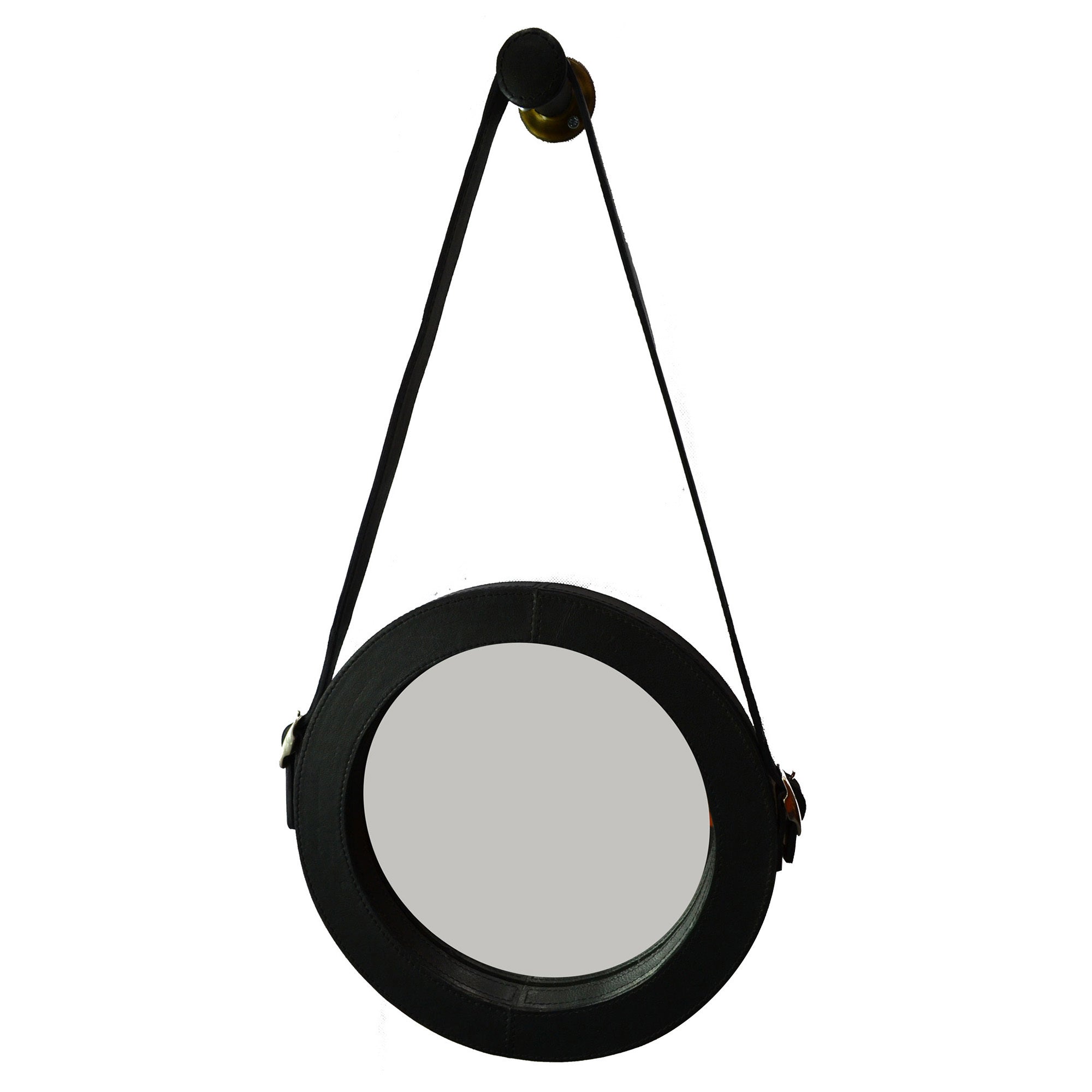 Fahui Small Round Leather Mirror - Black - Notbrand