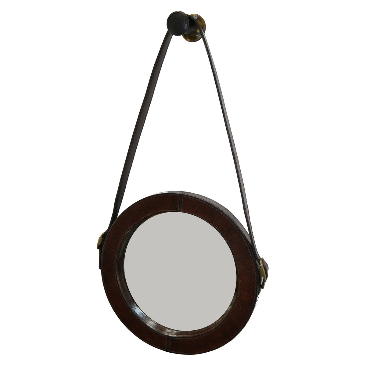 Fahui Small Round Leather Mirror - Dark - Notbrand