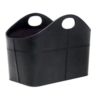 Dwell Black Leather Magazine Basket with Handle - Notbrand