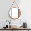 CARLA HOME Hanging Round Wall Mirror 38 cm - Solid Bamboo Frame and Adjustable Leather Strap for Bathroom and Bedroom - Notbrand