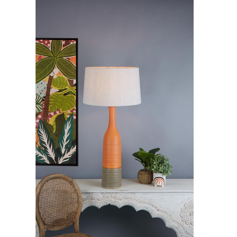 Potters Large - Tall Thin Glazed Ceramic Table Lamp - Orange/Brown - Notbrand