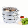 3 Tier Stainless Steel Food Steamer With Glass Lid - 26cm - Notbrand