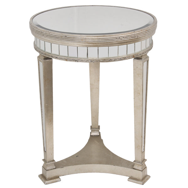 Mirrored Pedestal Round Side Table Antiqued Ribbed - Notbrand