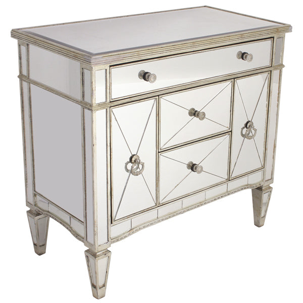 Antique Style Ribbed Mirrored Dresser Nightstand - Notbrand