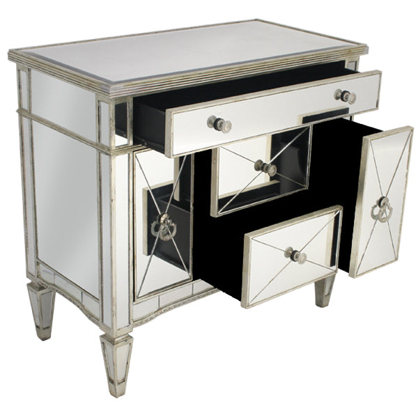Paris Mirrored 5 Drawers Nightstand Dresser - Antique Ribbed - Notbrand