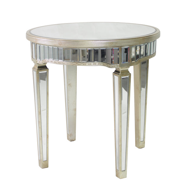 Mirrored Round Side Table Antique Ribbed - Notbrand