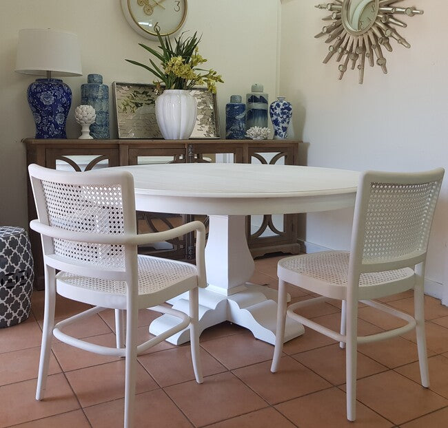 Palm Rattan & Mahogany Dining Chair - White - Notbrand