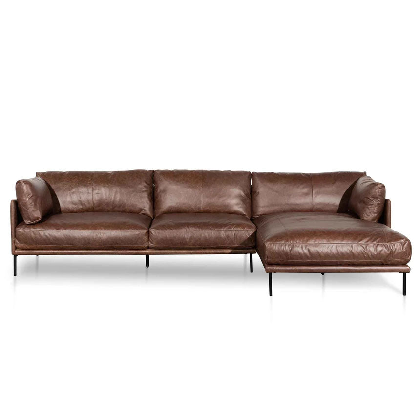 4 Seater Right Chaise Leather Sofa - Dark Brown - Notbrand