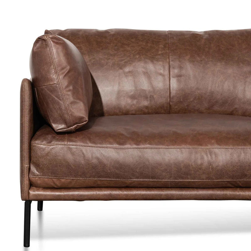 4 Seater Right Chaise Leather Sofa - Dark Brown - Notbrand