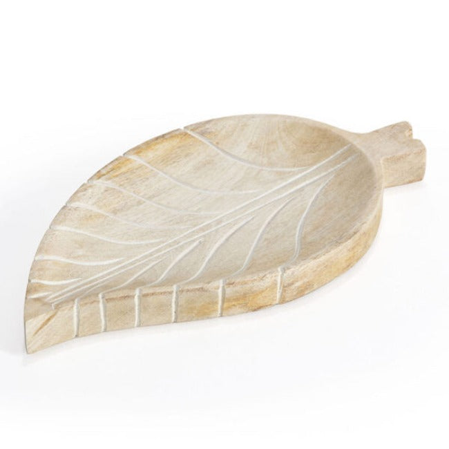 Hand-Carved Mango Wood Leaf-Shape Tray - 30cm - Notbrand