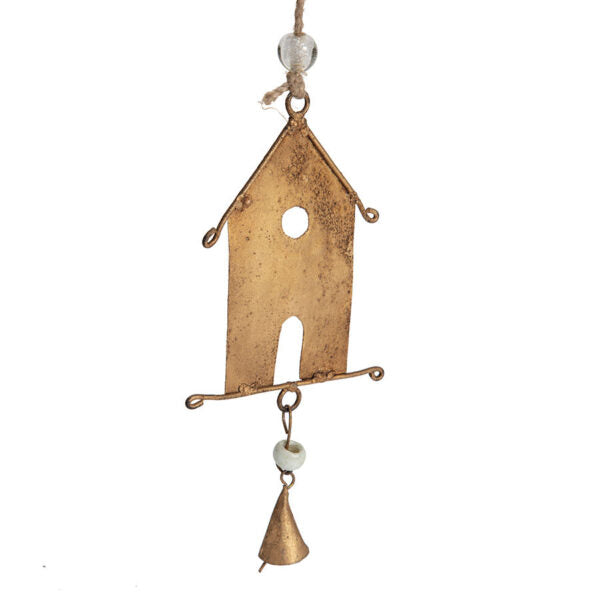 Handcrafted Houses with Bells Hanging Mobile - Burnt Gold - Notbrand