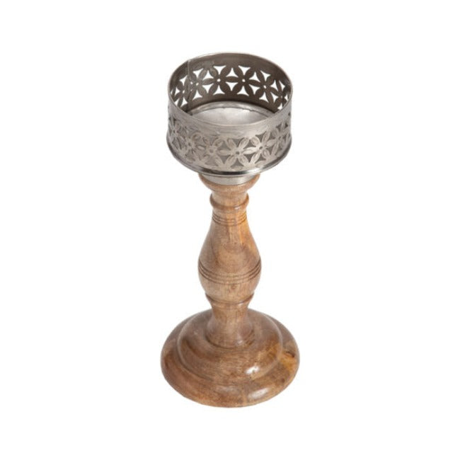 Handcrafted Punched Flower Pillar Candle Holder - 26cm - Notbrand