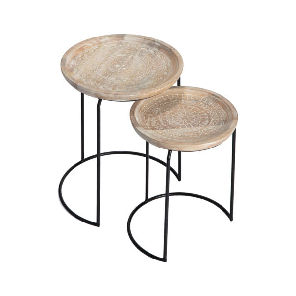 Nested Handcrafted Mandala Side Tables Set - 2 Pieces - Notbrand