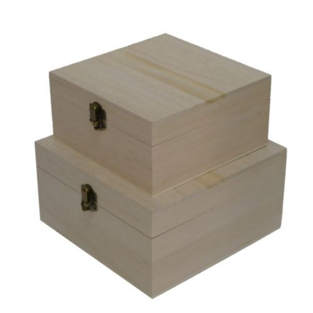 Wood Box With Catch Square Set 2 - Notbrand