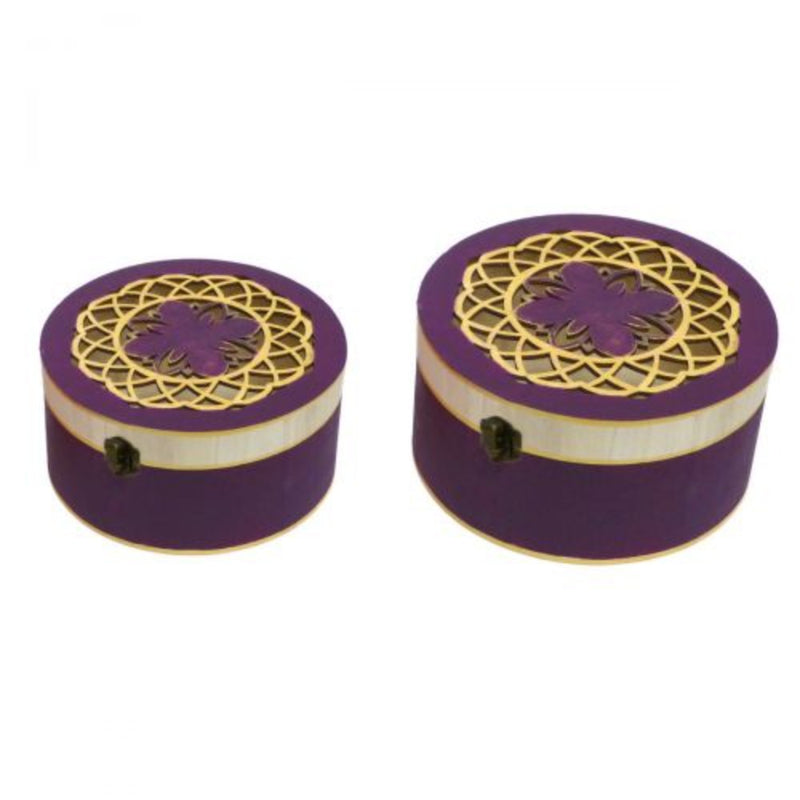 Set Of 2 Laser Cut Wooden Box - Round With Catch - Notbrand