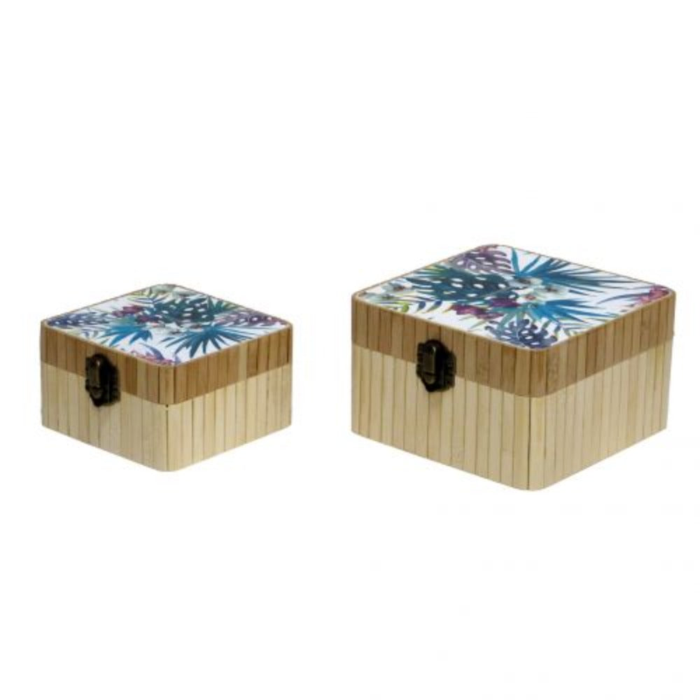 Set Of 2 Square Box With Catch - Bamboo - Notbrand