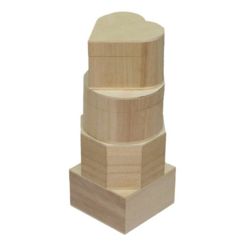 Set of 4 Mini Wooden Boxes - Assorted - Notbrand
