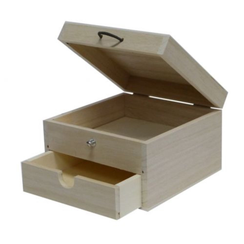 Square Box With Drawer - Wooden - Notbrand
