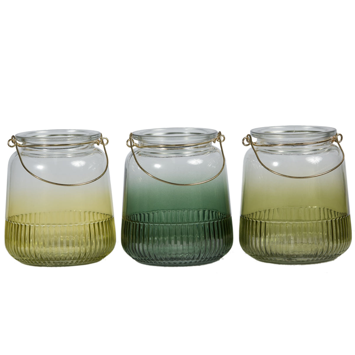 Set of 3 Lune Verdi Glass Candle Holders - 24cmH - Notbrand