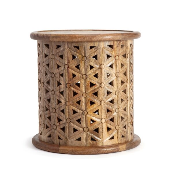 Zara Mangowood Carved Side Table - Natural - Notbrand