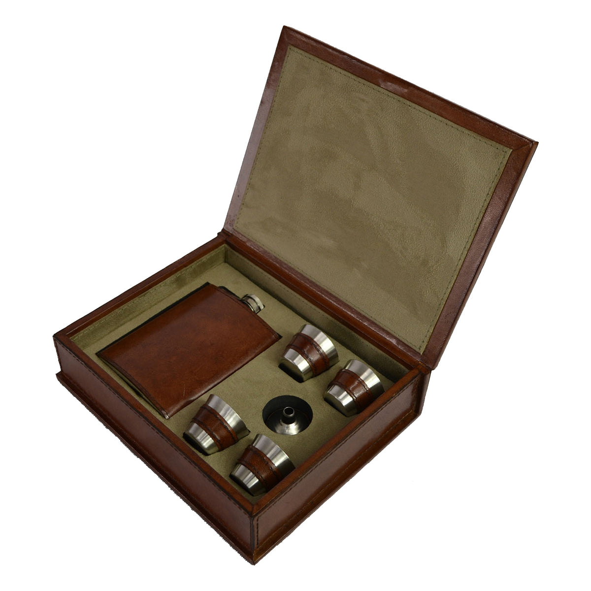 6 Piece 236ml Leather Hip Flask Box Set - Notbrand