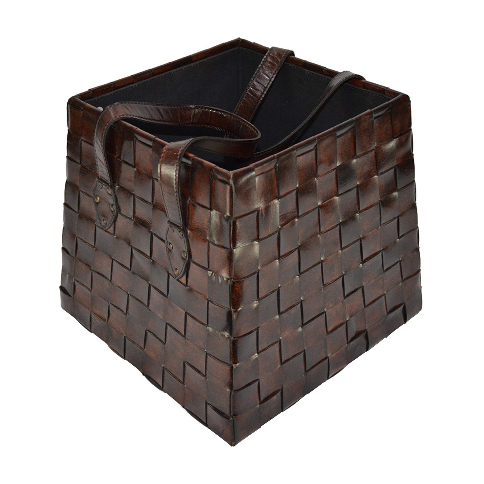 Fanciful Dark Leather Weaving Magazine Basket - Notbrand