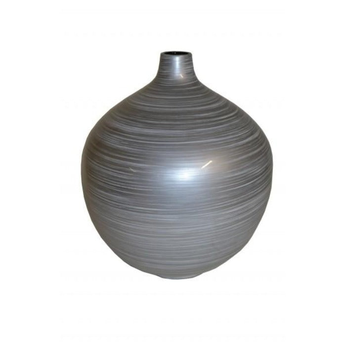 Silver Grey Round Narrow Neck Lacquer Vase - Medium - Notbrand