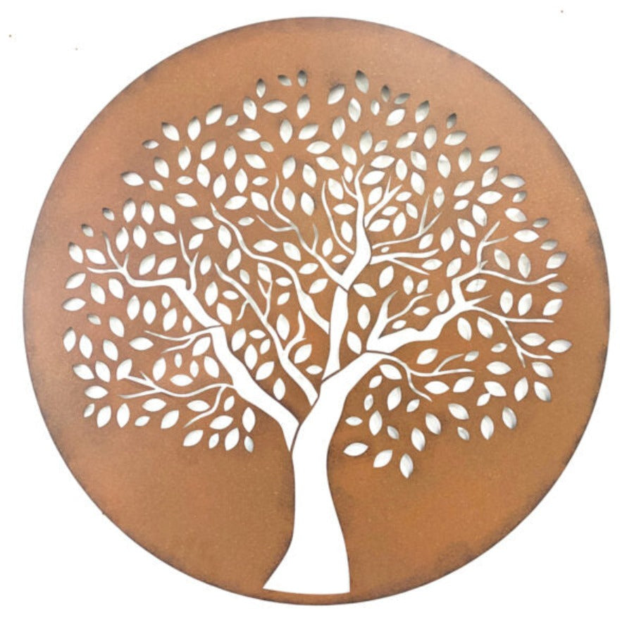 Round Iron Reverse Laser-Cut Tree of Life Wallart - Rust - Notbrand