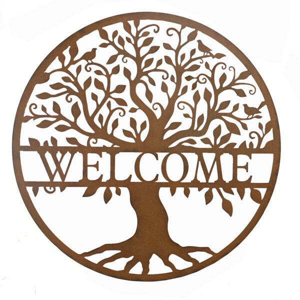 Laser-Cut Round Welcome Tree of Life Wall Art - Rust - Notbrand